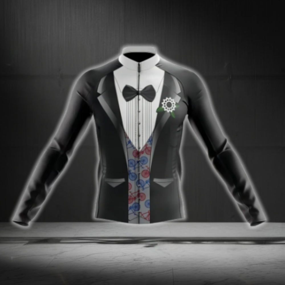 Tuxedo Black And White Long Sleeve Cycling Jersey For Men, Tuxedo Cycling Jerseys CG0722