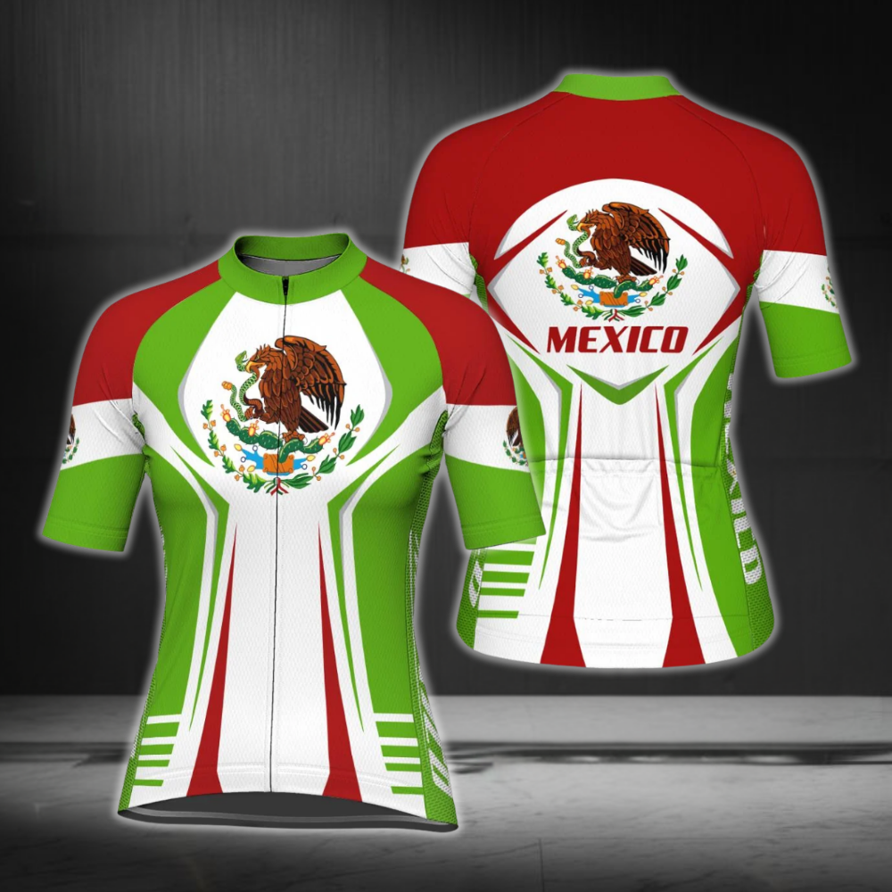 Women's Mexico Flag Cycling Short Sleeve Jersey, Mexico Patriotic Cycling Jerseys For Women CG0794