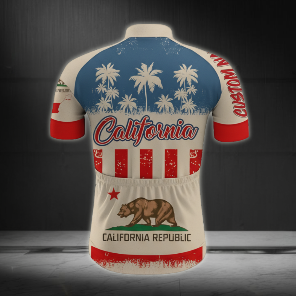 Custom Vintage California Short Sleeve Cycling Jersey Men's, Custom California Flag Cycling Jersey CZ0058