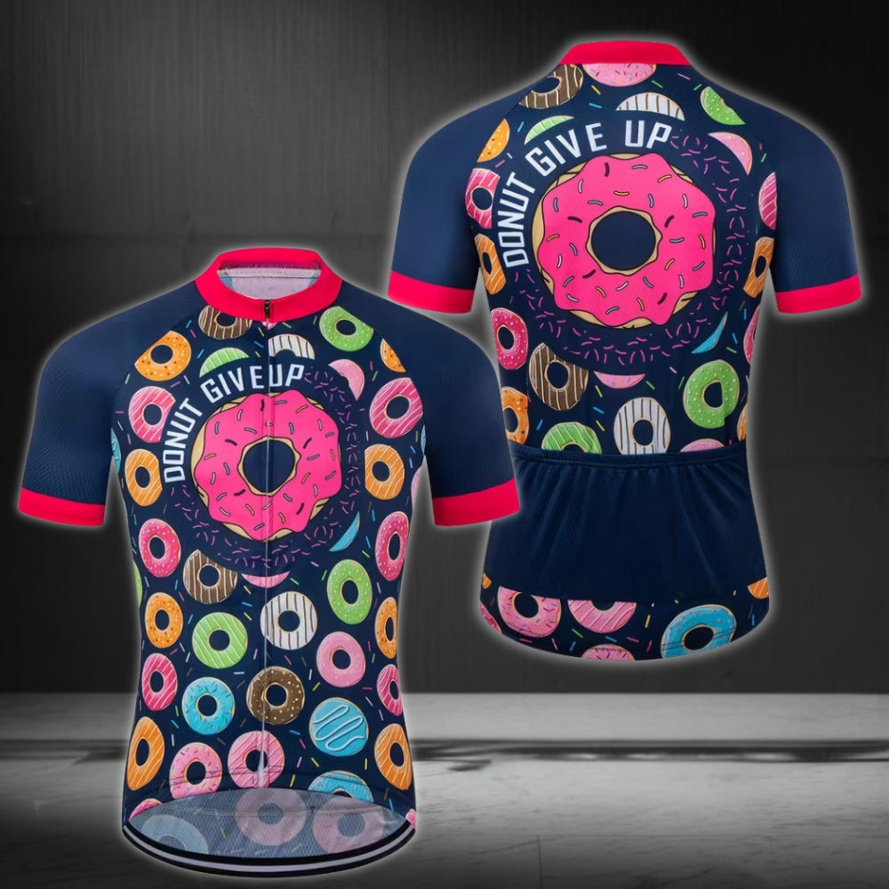 Donut Give Up Cycling Short Sleeve Jersey For Mens, Men's Funny Donut Cycling Jerseys CZ0066