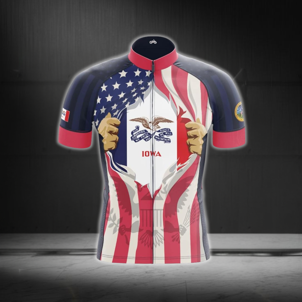 Iowa USA Flag Men's Cycling Short Sleeve Jerseys, Iowa State Cycling Jerseys Mens CZ0125