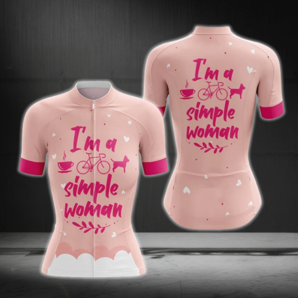 I'm A Simple Woman Short Sleeve Cycling Jersey For Ladies, Pink Cycling Jerseys Womens CG0409