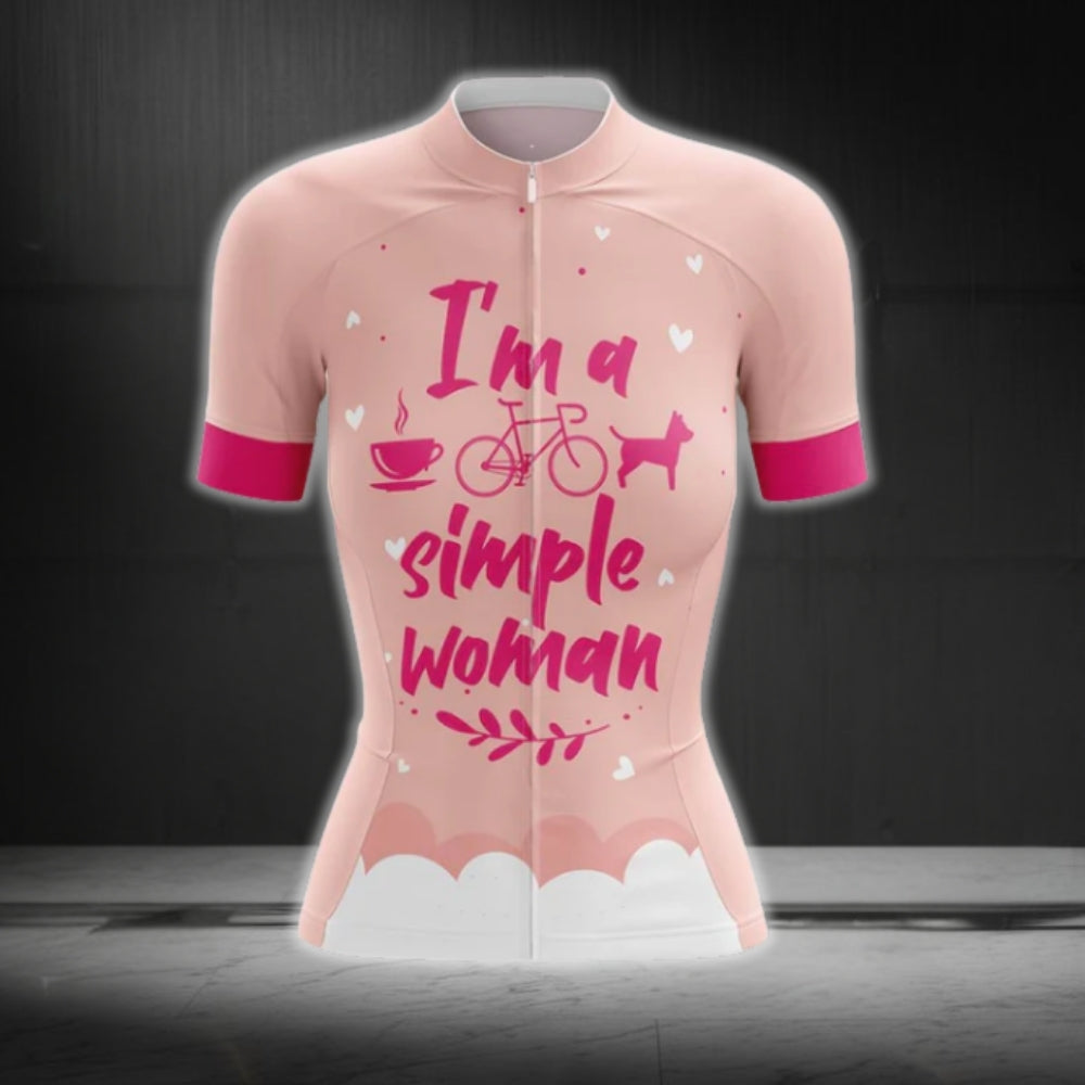 I'm A Simple Woman Short Sleeve Cycling Jersey For Ladies, Pink Cycling Jerseys Womens CG0409