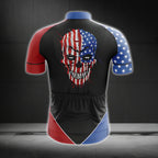 American Flag Skull Cycling Short Sleeve Men's Jersey, Patriotic Skull Cycling Jerseys CG0035