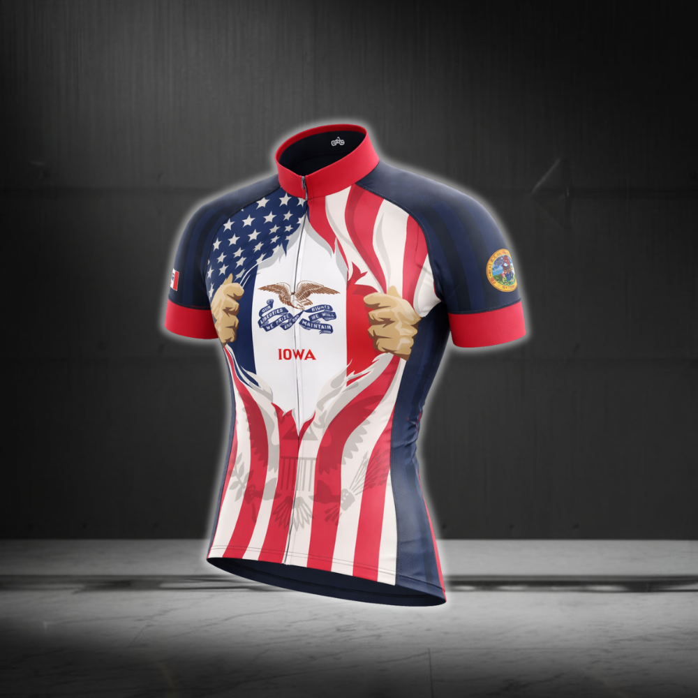 Iowa USA Flag Men's Cycling Short Sleeve Jerseys, Iowa State Cycling Jerseys Mens CZ0125