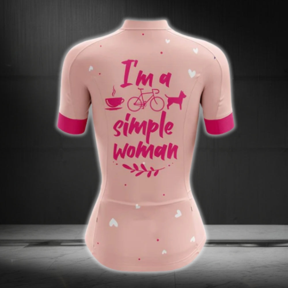 I'm A Simple Woman Short Sleeve Cycling Jersey For Ladies, Pink Cycling Jerseys Womens CG0409