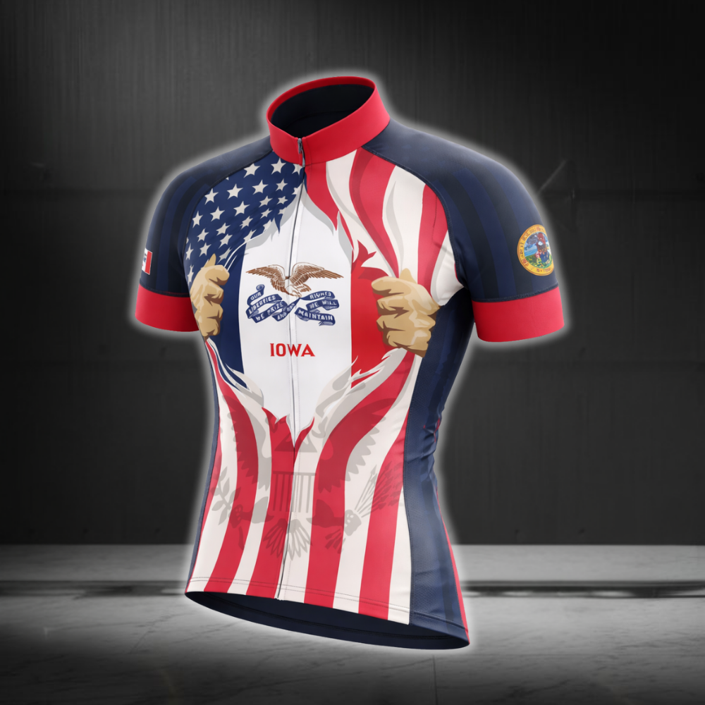 Iowa USA Flag Men's Cycling Short Sleeve Jerseys, Iowa State Cycling Jerseys Mens CZ0125