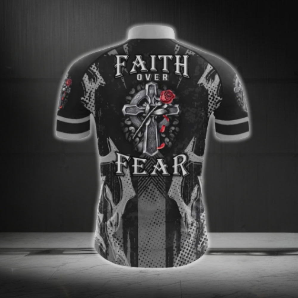 Faith Over Fear Cross And Rose Cycling Short Sleeve Jersey For Men, Christian Cycling Jerseys CG0531