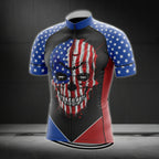 American Flag Skull Cycling Short Sleeve Men's Jersey, Patriotic Skull Cycling Jerseys CG0035