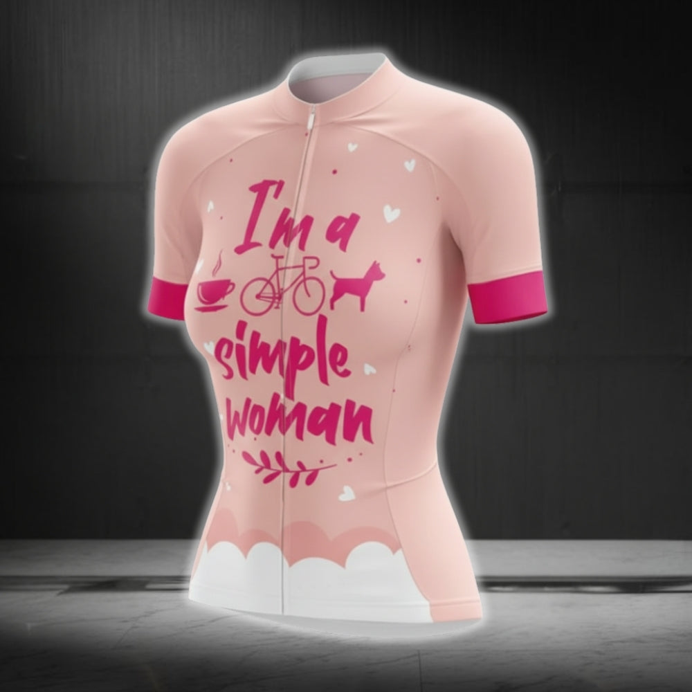 I'm A Simple Woman Short Sleeve Cycling Jersey For Ladies, Pink Cycling Jerseys Womens CG0409