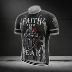 Faith Over Fear Cross And Rose Cycling Short Sleeve Jersey For Men, Christian Cycling Jerseys CG0531
