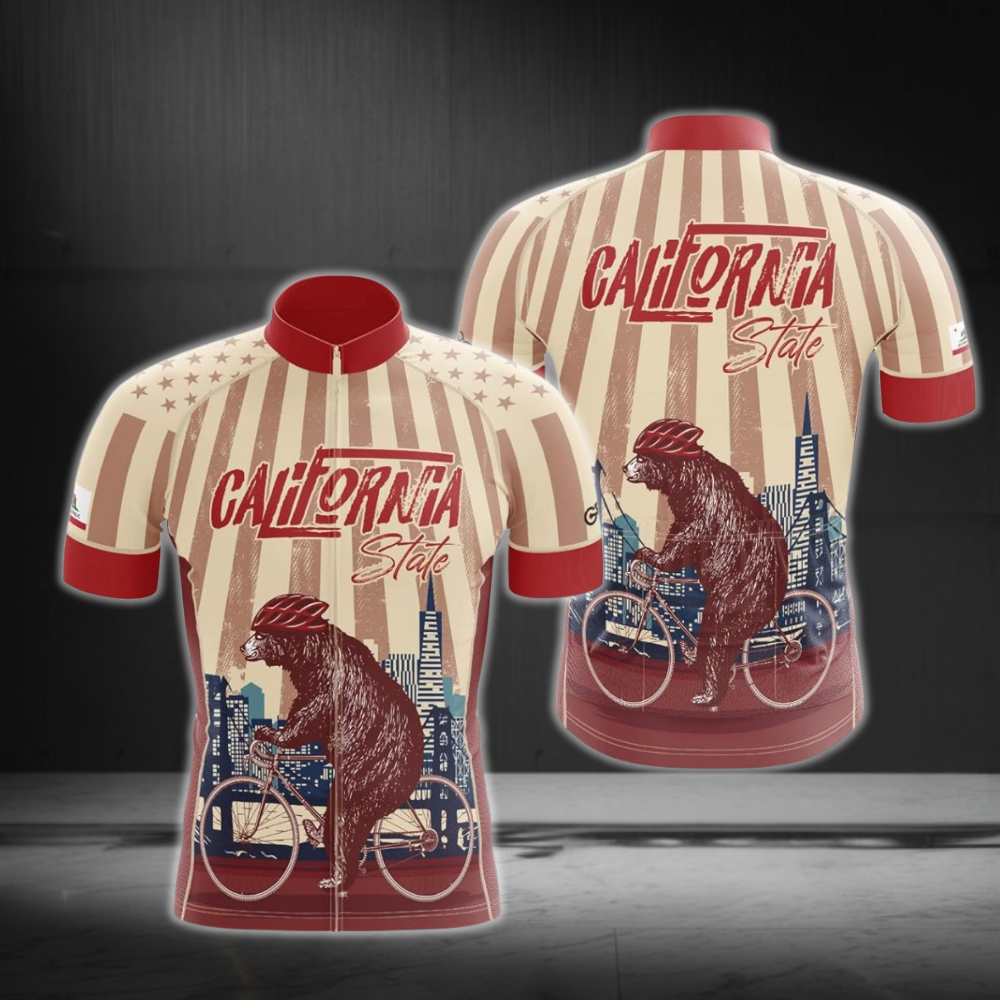 Bear California Vintage Cycling Short Sleeve Jersey For Mens, Men's California Cycling Jerseys CZ0126