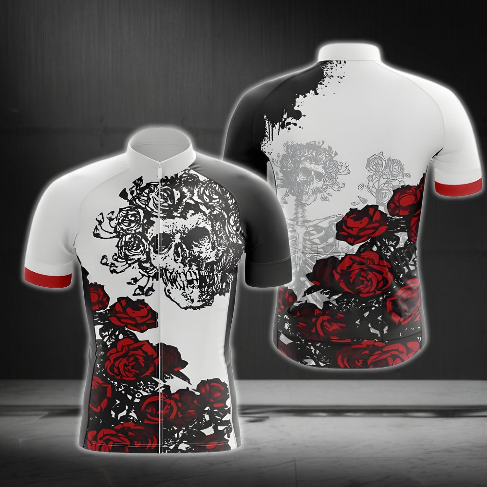 Skull And Roses Cycling Short Sleeve Men's Jersey, Skull Cycling Jerseys CG0036
