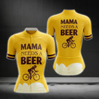 Mama Needs A Beer Women's Yellow Short Sleeve Cycling Jersey, Beer Cycling Jerseys For Women CG0410