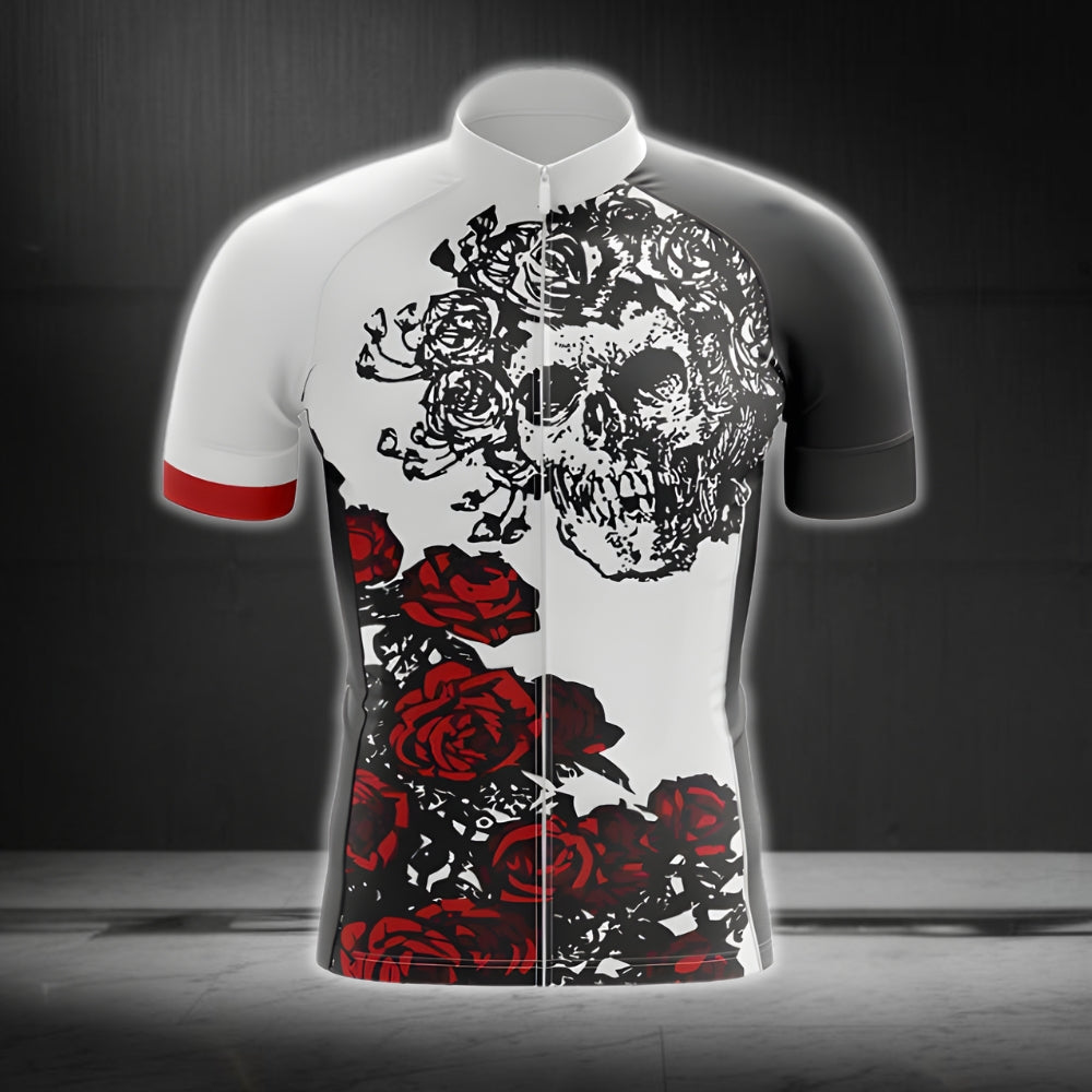 Skull And Roses Cycling Short Sleeve Men's Jersey, Skull Cycling Jerseys CG0036