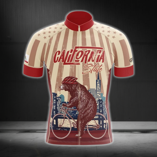 Bear California Vintage Cycling Short Sleeve Jersey For Mens, Men's California Cycling Jerseys CZ0126