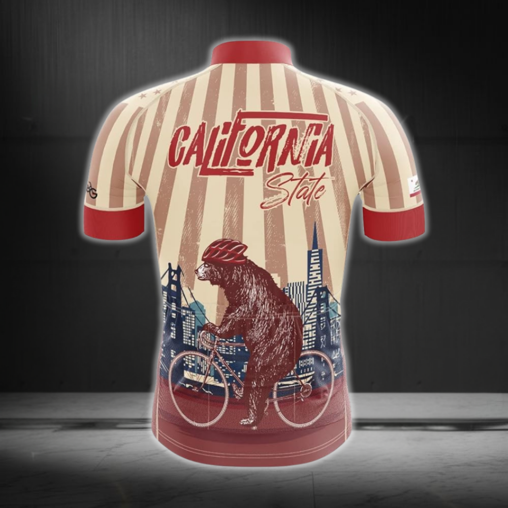 Bear California Vintage Cycling Short Sleeve Jersey For Mens, Men's California Cycling Jerseys CZ0126
