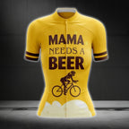Mama Needs A Beer Women's Yellow Short Sleeve Cycling Jersey, Beer Cycling Jerseys For Women CG0410