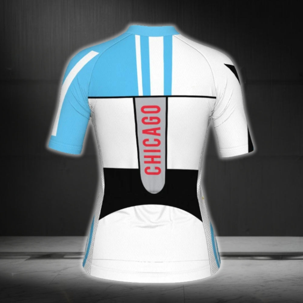 Chicago Flag Custom Name Women's Short Sleeve Cycling Jersey, Custom Chicago State Cycling Jerseys CG0784