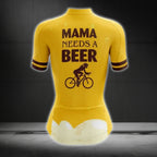 Mama Needs A Beer Women's Yellow Short Sleeve Cycling Jersey, Beer Cycling Jerseys For Women CG0410
