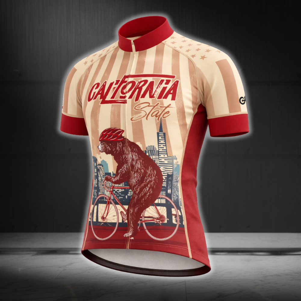 Bear California Vintage Cycling Short Sleeve Jersey For Mens, Men's California Cycling Jerseys CZ0126