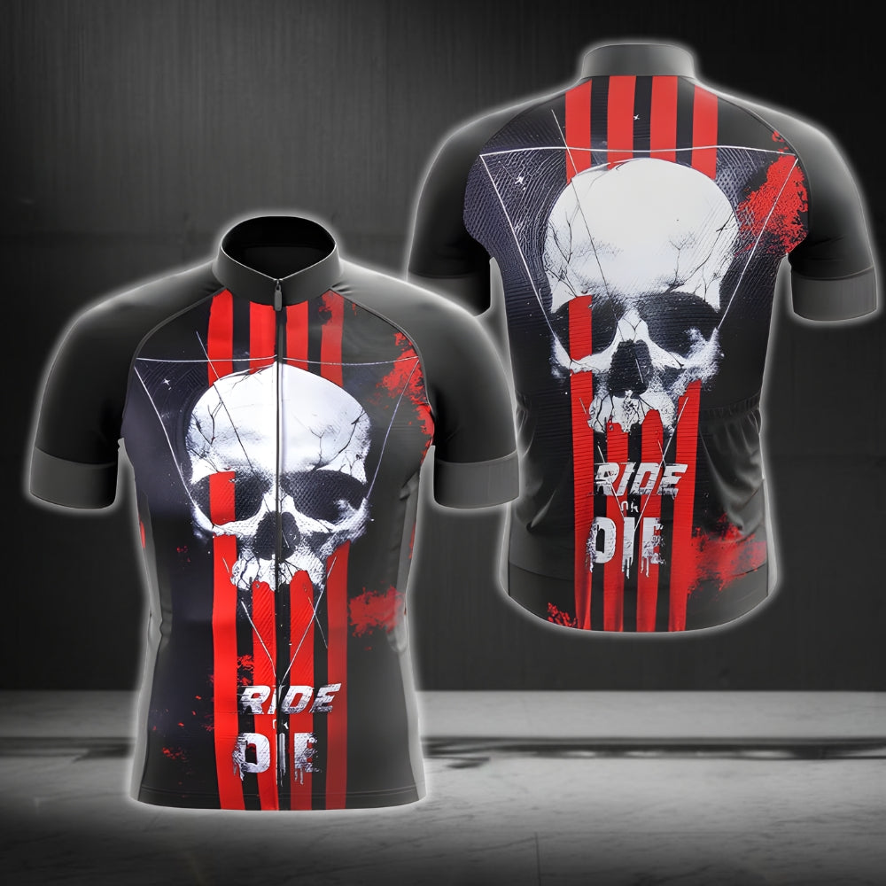 Ride Or Die Men's Black And Red Skull Cycling Jersey Short Sleeve, Skull Cycling Jerseys CG0037