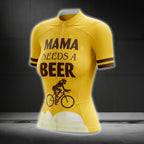 Mama Needs A Beer Women's Yellow Short Sleeve Cycling Jersey, Beer Cycling Jerseys For Women CG0410