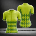 Lime Green Argyle Cycling Short Sleeve Jersey Women, Argyle Cycling Jerseys For Ladies CG0411