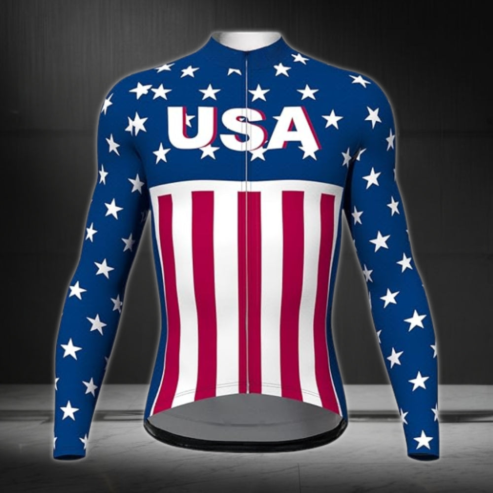 USA Flag Mens Red White And Blue Cycling Short Sleeve Jersey, Men's Patriotic Cycling Jerseys CZ0081