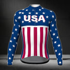USA Flag Mens Red White And Blue Cycling Short Sleeve Jersey, Men's Patriotic Cycling Jerseys CZ0081