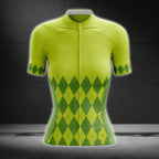 Lime Green Argyle Cycling Short Sleeve Jersey Women, Argyle Cycling Jerseys For Ladies CG0411