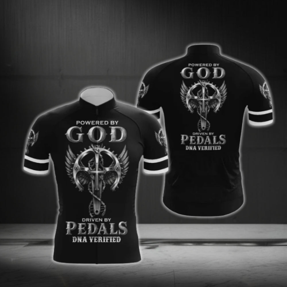 Powered By God Driven By Pedals DNA Verified Short Sleeve Men's Cycling Jersey, God Cycling Jerseys CG0533