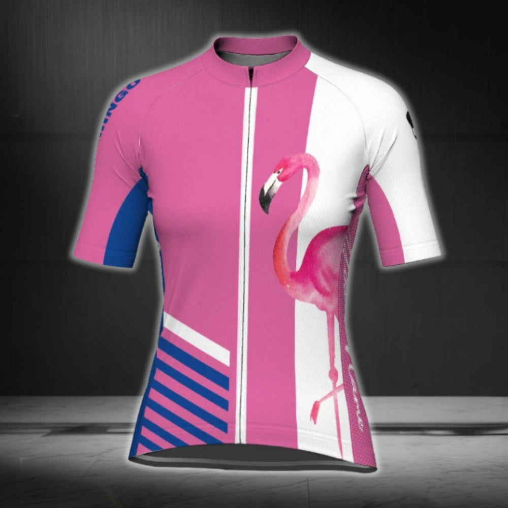 Women's Custom Name Flamingo Short Sleeve Cycling Jersey, Custom Flamingo Jersey For Ladies CG0785