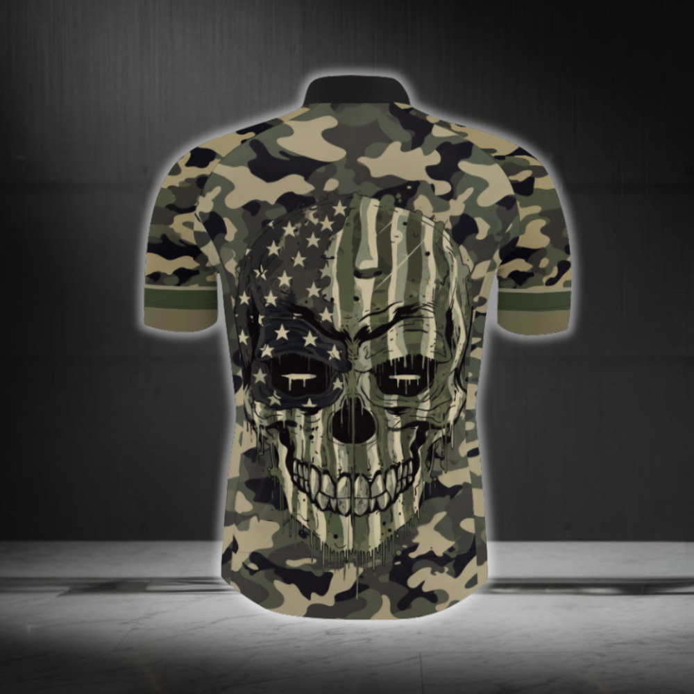 Skull Green Camo Cycling Short Sleeve Men Jersey USA Flag, Skull Cycling Jersey CG0880