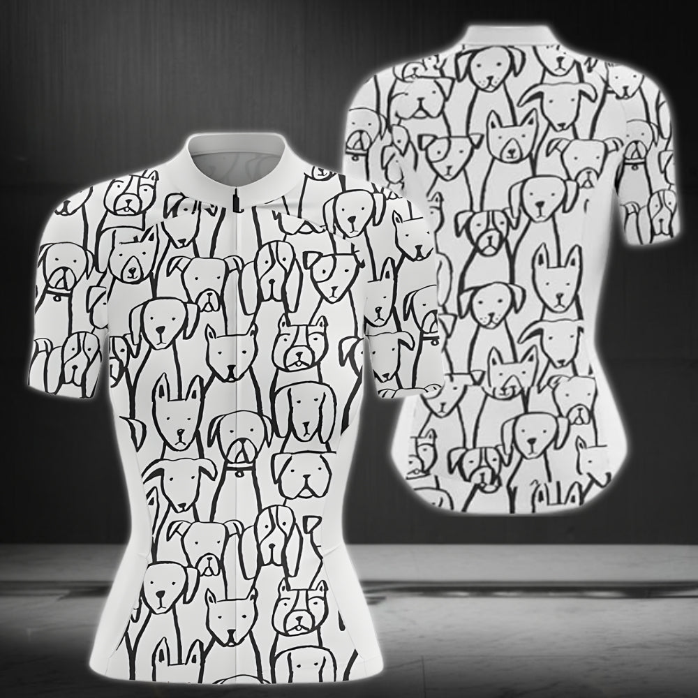 Black And White Dog Cycling Short Sleeve Jersey Womens, Dog Cycling Jersey CZ0039
