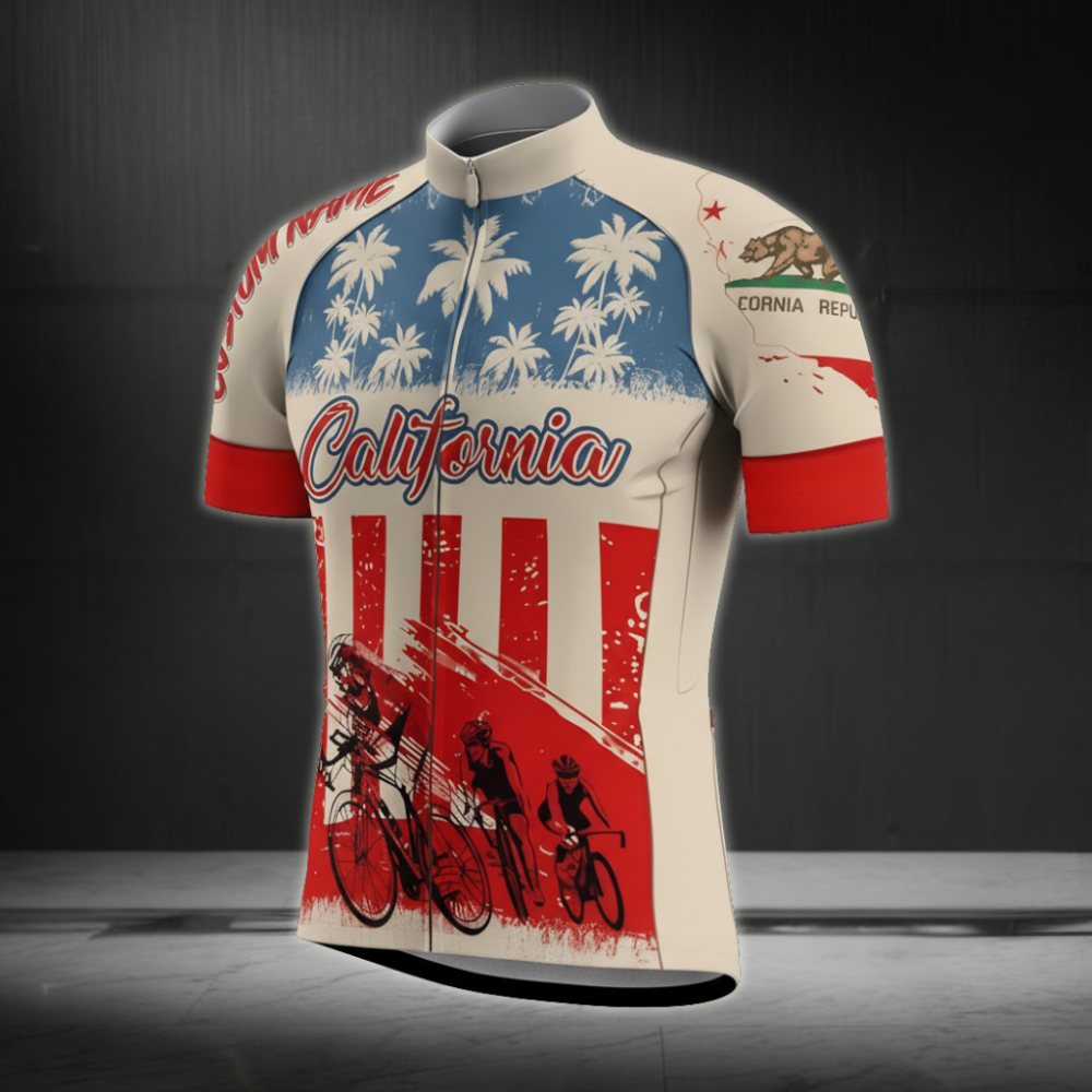 Custom Vintage California Short Sleeve Cycling Jersey Men's, Custom California Flag Cycling Jersey CZ0058