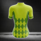 Lime Green Argyle Cycling Short Sleeve Jersey Women, Argyle Cycling Jerseys For Ladies CG0411
