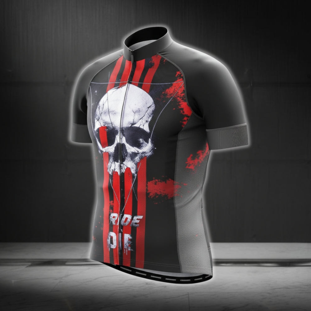 Ride Or Die Men's Black And Red Skull Cycling Jersey Short Sleeve, Skull Cycling Jerseys CG0037