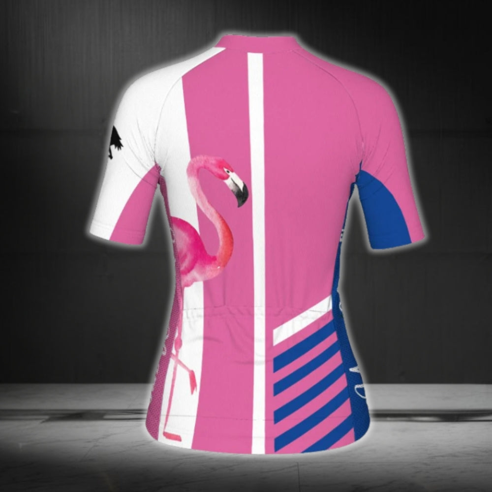 Women's Custom Name Flamingo Short Sleeve Cycling Jersey, Custom Flamingo Jersey For Ladies CG0785