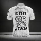Built By God Powered By Jesus Men's White Black Cycling Short Sleeve Jersey, Christian Cycling Jerseys CG0534