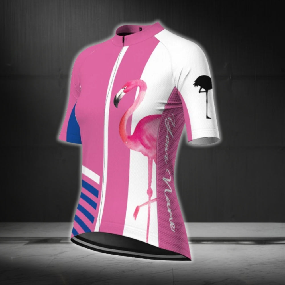 Women's Custom Name Flamingo Short Sleeve Cycling Jersey, Custom Flamingo Jersey For Ladies CG0785