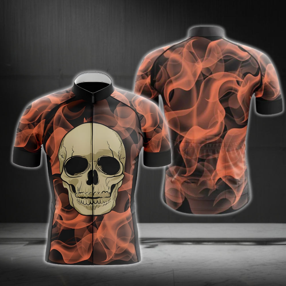 Skull Cycling Short Sleeve Jersey Mens, Flame Skull Cycling Jerseys CG0038
