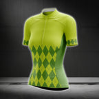 Lime Green Argyle Cycling Short Sleeve Jersey Women, Argyle Cycling Jerseys For Ladies CG0411
