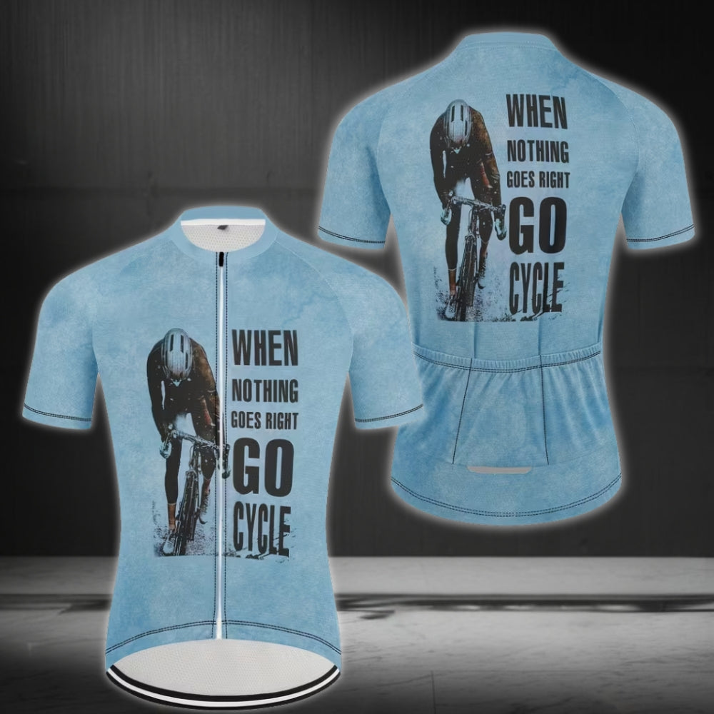 When Nothing Goes Right Go Cycle Short Sleeve Jersey For Mens, Mens Blue Cycling Jerseys CZ0082