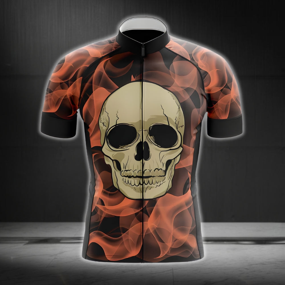 Skull Cycling Short Sleeve Jersey Mens, Flame Skull Cycling Jerseys CG0038