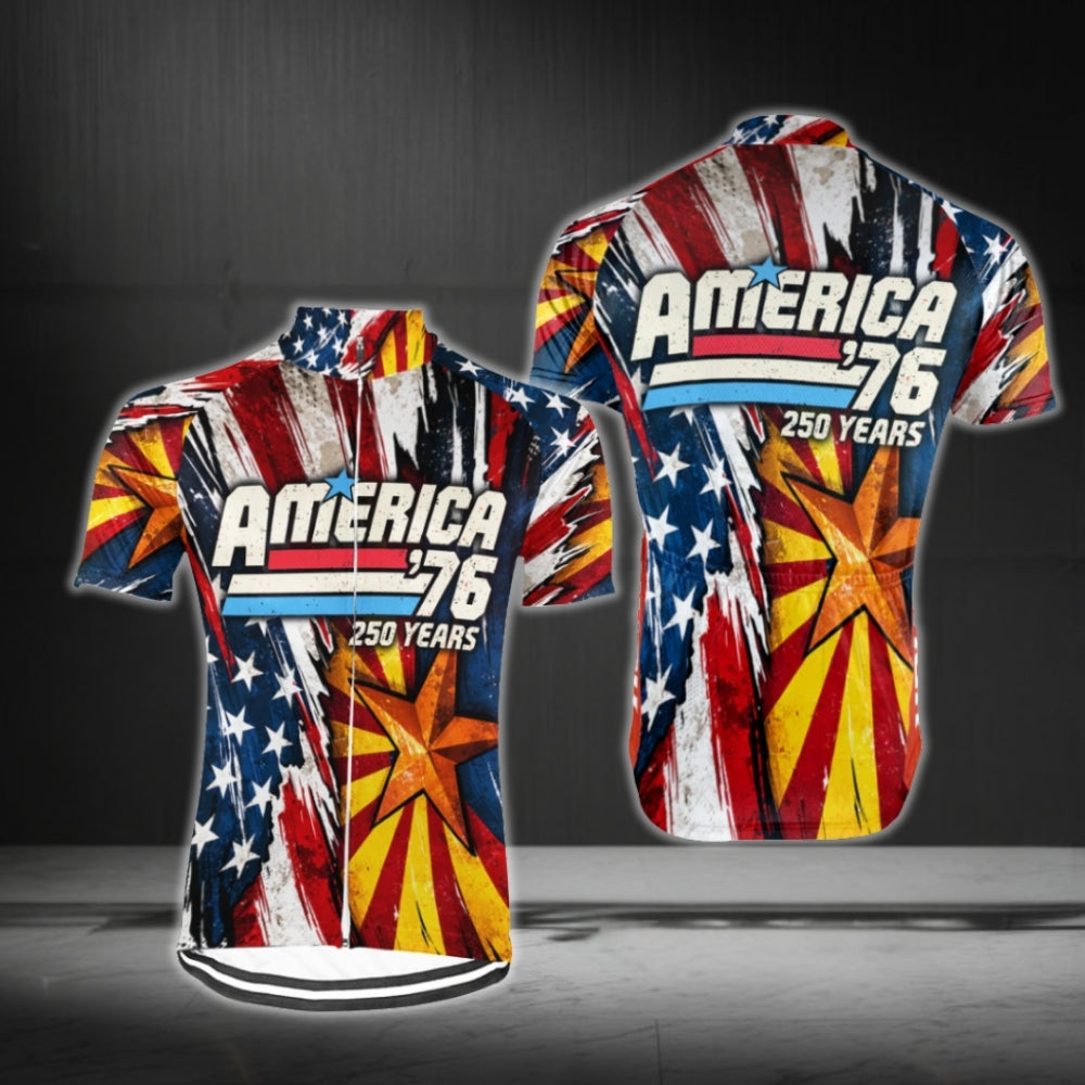 Custom Arizona USA Flag 250 Years Anniversary Cycling Short Sleeve Jersey For Men, Custom Arizona Patriotic Cycling Jerseys For 4th Of July CG0786