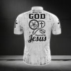 Built By God Powered By Jesus Men's White Black Cycling Short Sleeve Jersey, Christian Cycling Jerseys CG0534