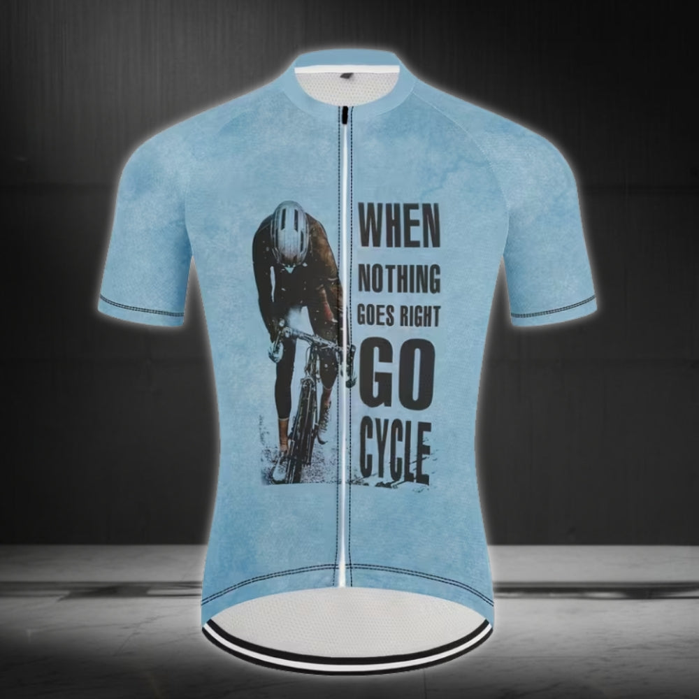 When Nothing Goes Right Go Cycle Short Sleeve Jersey For Mens, Mens Blue Cycling Jerseys CZ0082