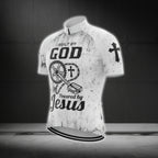 Built By God Powered By Jesus Men's White Black Cycling Short Sleeve Jersey, Christian Cycling Jerseys CG0534