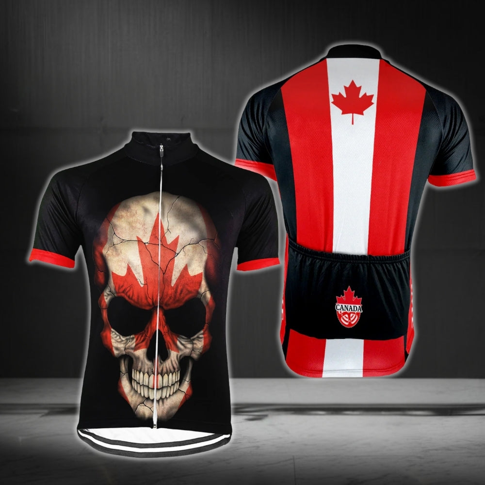 Custom Skull Canada Flag Men's Short Sleeve Cycling Jersey, Custom Canada Skull Cycling Jersey CG0313